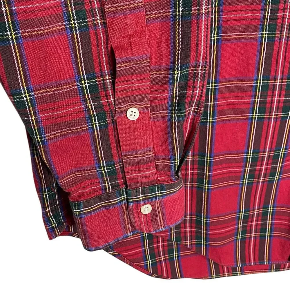 Vtg Polo Ralph Lauren Big Shirt Mens L Red Button Down Plaid Pony Preppy LS 90s